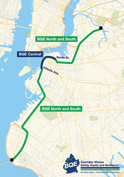 Map of BQE Central and BQE North and South. Credit: New York City Department of Transportation